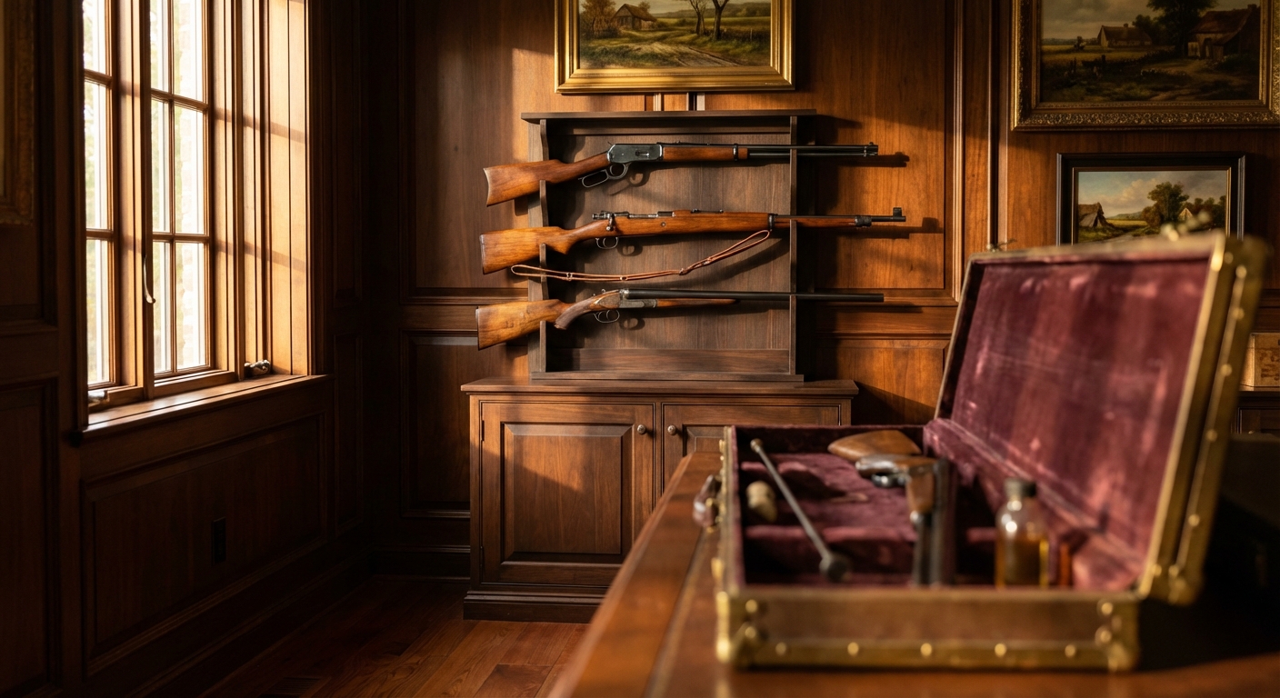 Rifles and shotguns in a collector’s rack